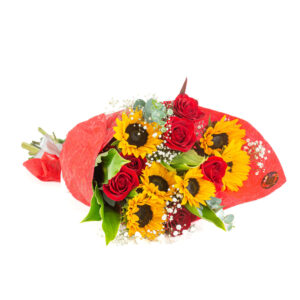 Rosas y girasoles