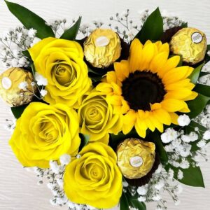 Corazon de rosas y girasol